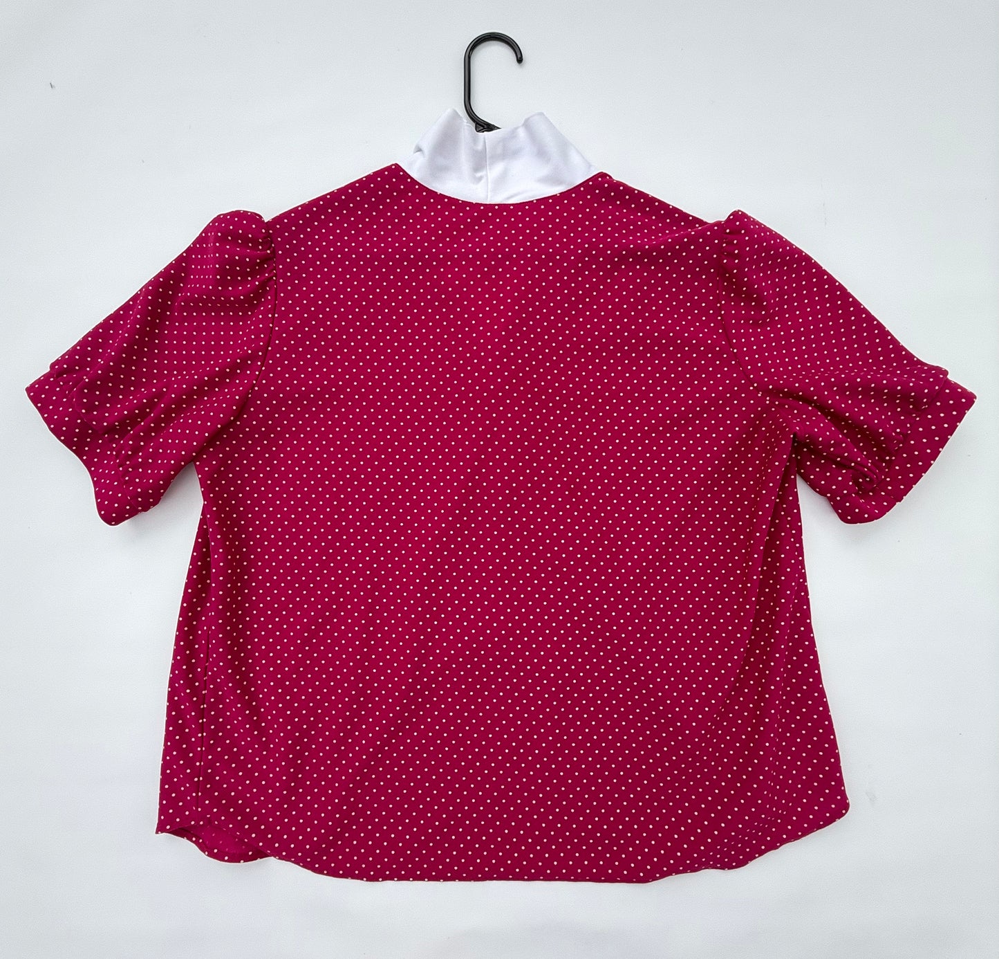 Crown Collection Vintage Dark Pink Polka Dot Dress Shirt with White Tie – Size Large