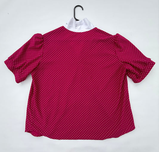 Crown Collection Vintage Dark Pink Polka Dot Dress Shirt with White Tie – Size Large
