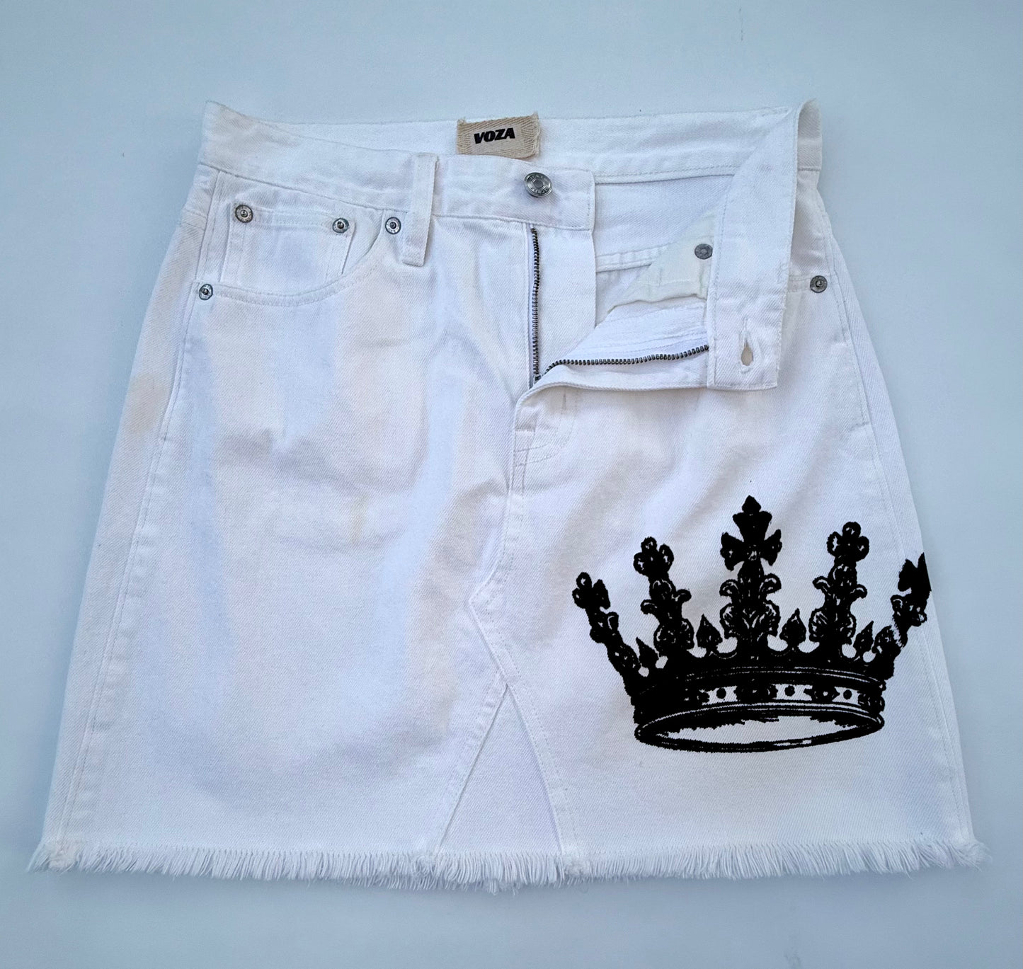 Voza Crown Collection White Denim Mini Skirt (S)