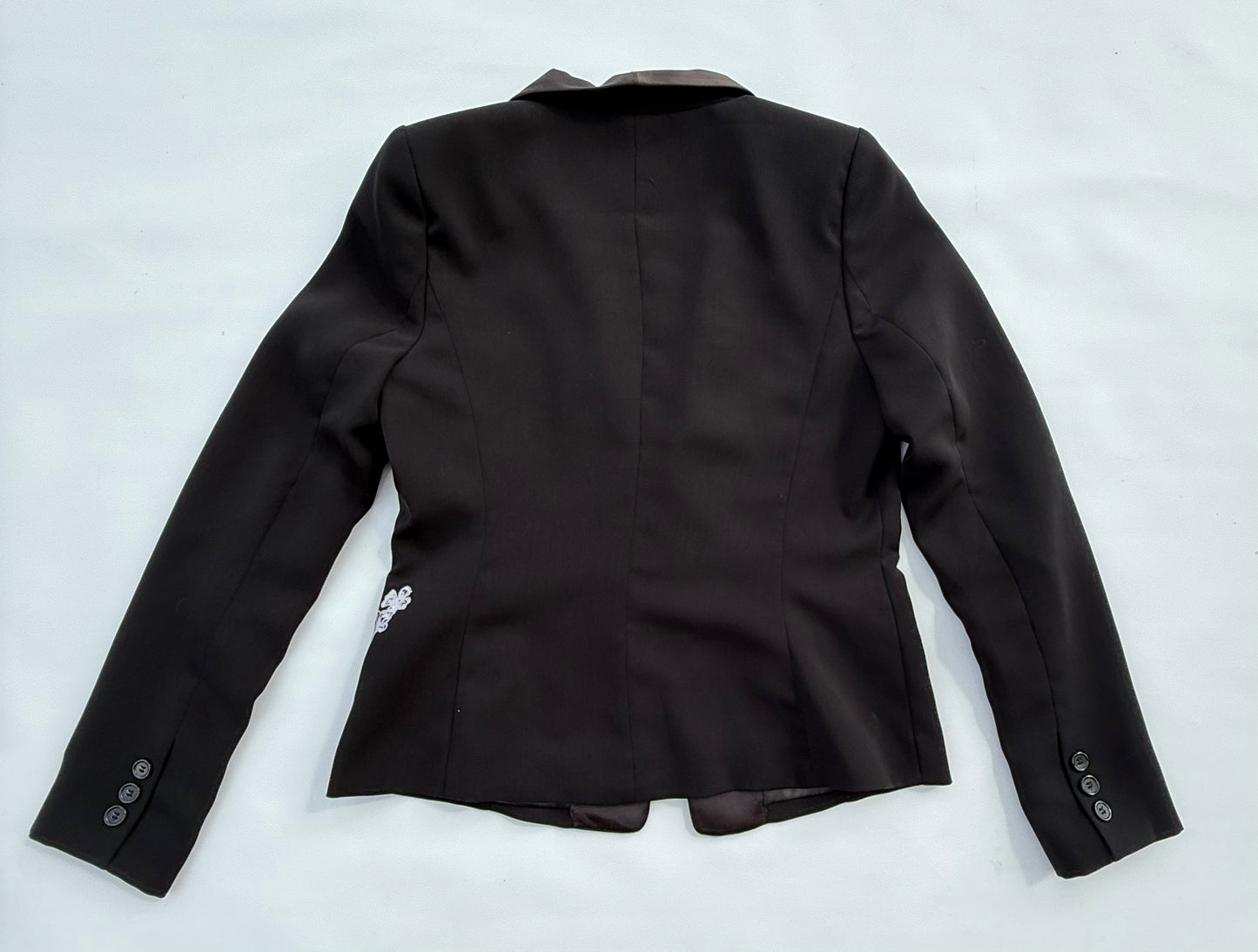Women’s Black Satin-Collar Blazer – Crown Collection (Size Small, Reworked)