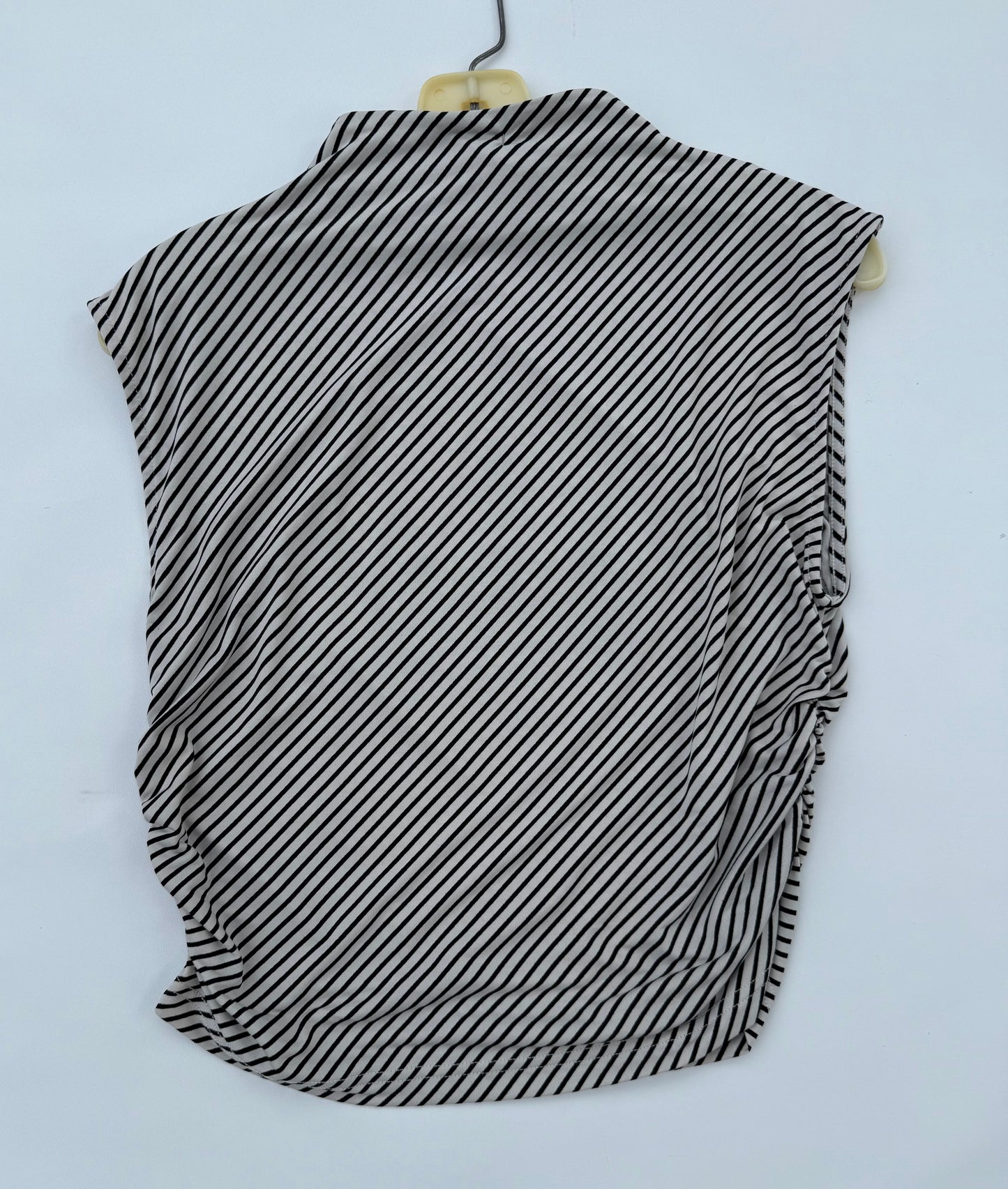 Crown Collection Black & White Striped Sleeveless High-Neck Top – Size Medium