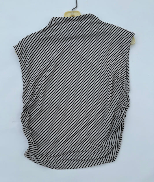 Crown Collection Black & White Striped Sleeveless High-Neck Top – Size Medium