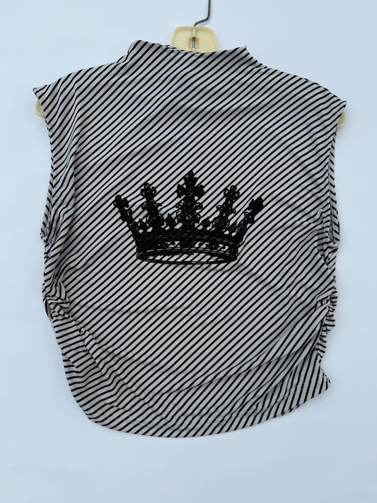 Crown Collection Black & White Striped Sleeveless High-Neck Top – Size Medium