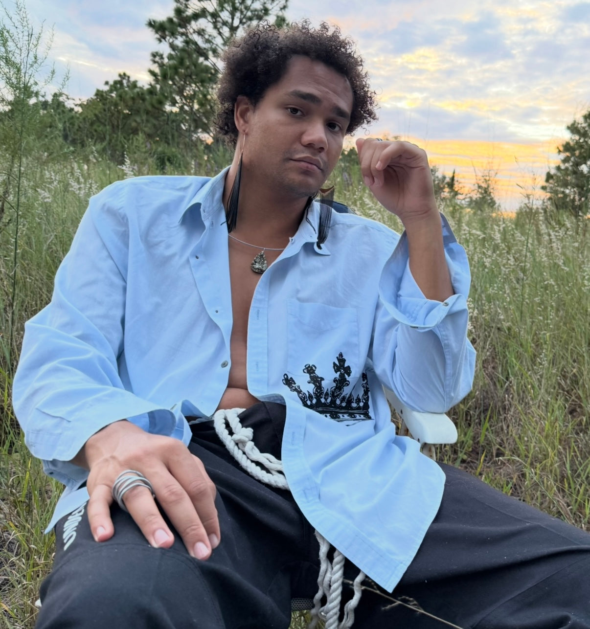 Light Blue Cotton Button-Down Shirt – Crown Collection (Size XL, Reworked)