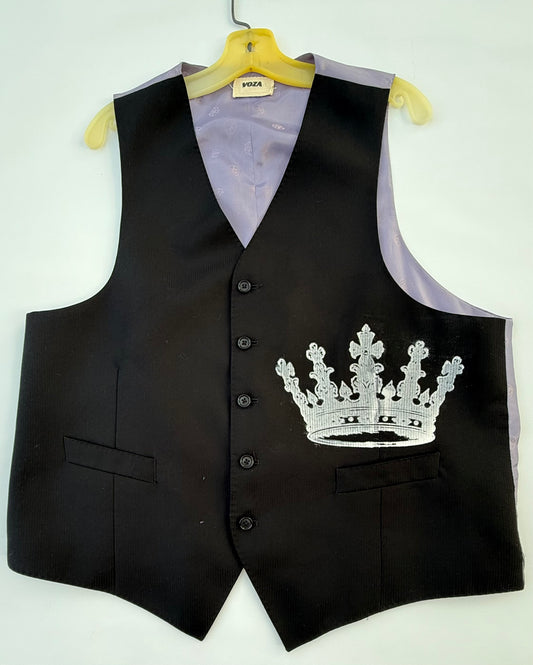 Black & Purple Satin Lined Vest – Crown Collectio (Size Large, Reworked)