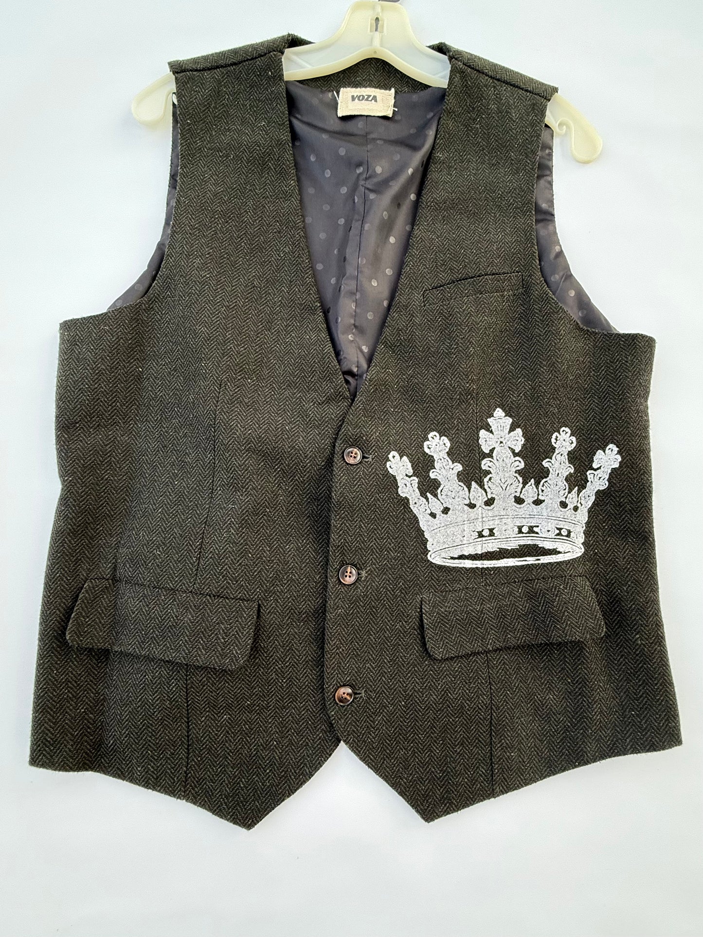 Wool Blend Crown Vest – Crown Collection (Size Large, Satin-Lined)