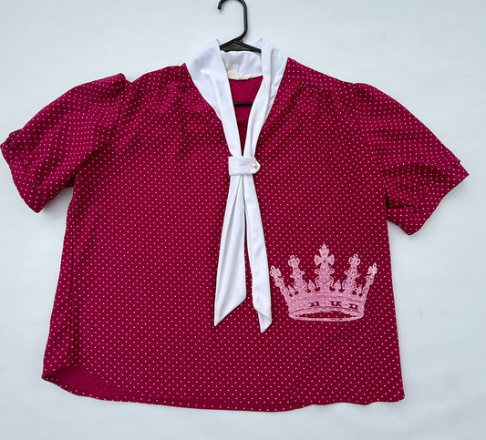 Crown Collection Vintage Dark Pink Polka Dot Dress Shirt with White Tie – Size Large