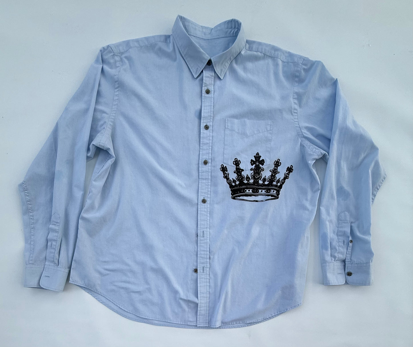 Light Blue Cotton Button-Down Shirt – Crown Collection (Size XL, Reworked)