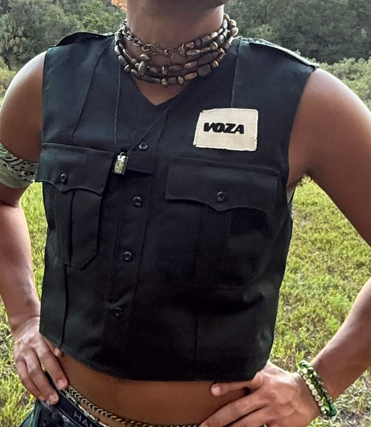 Forest Green Statement Vest – Frequency of Love Collection (Size Large, Reworked)