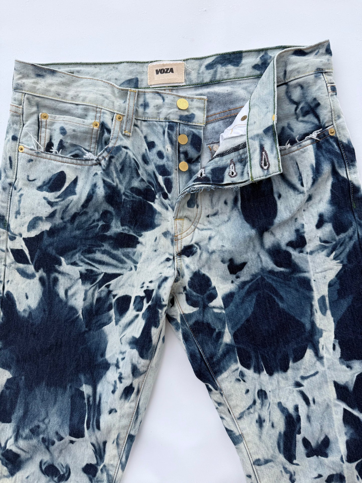 Voza Reworked Bleached & Distressed Jeans – Size 34x32