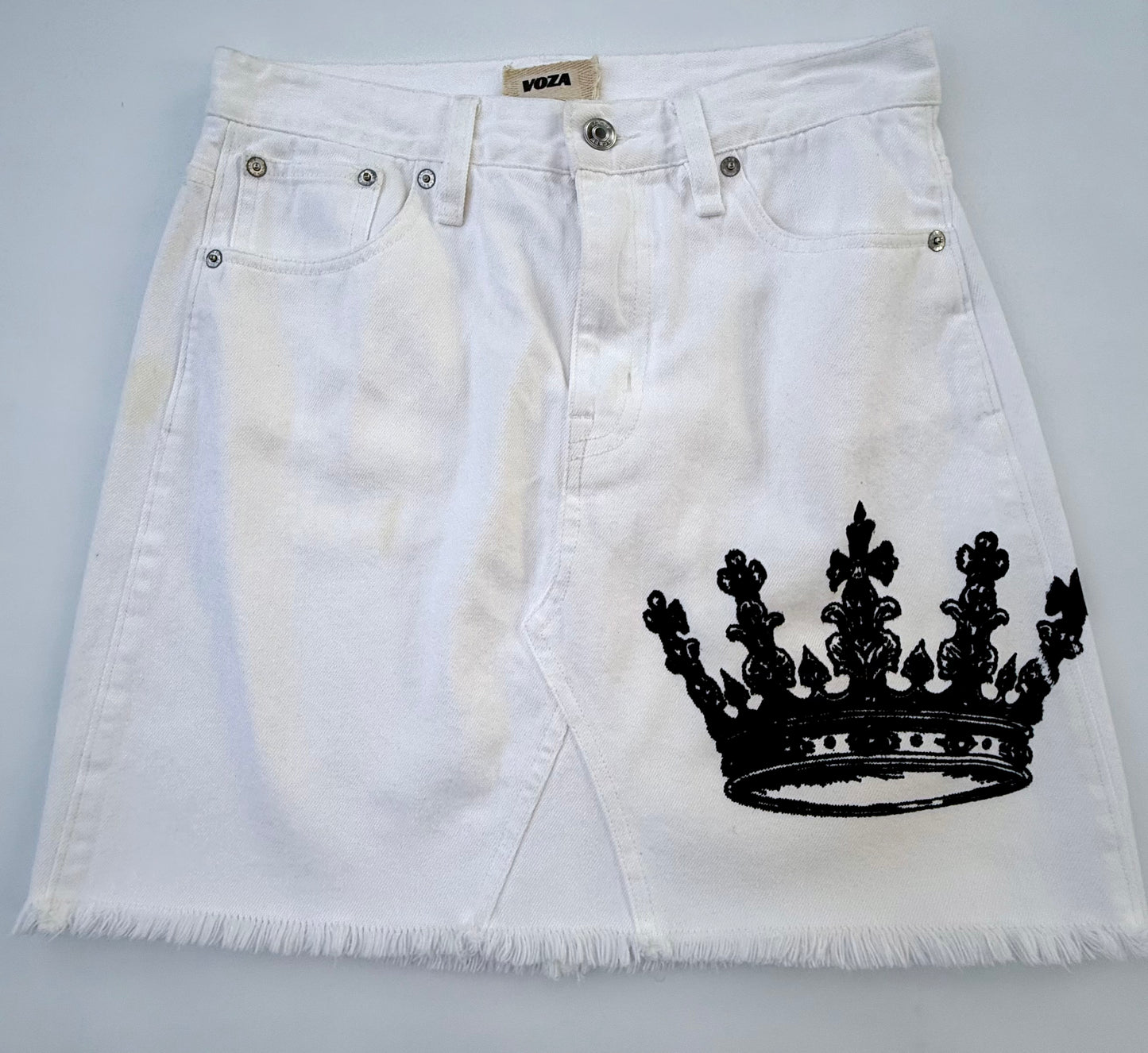 Voza Crown Collection White Denim Mini Skirt (S)