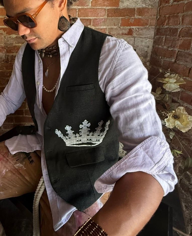Wool Blend Crown Vest – Crown Collection (Size Large, Satin-Lined)
