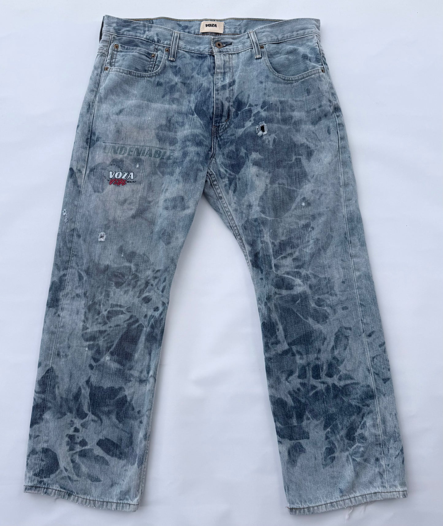 Voza Reworked “Undeniable” Bleached & Distressed Jeans – Size 36x30