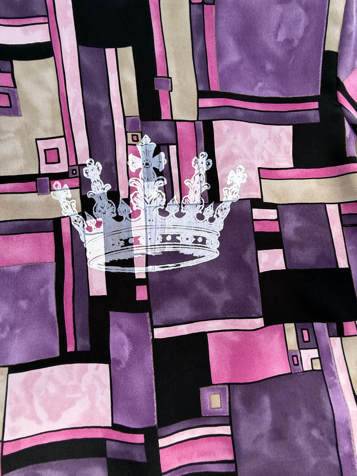 Crown Collection Women’s Retro Satin Geometric Blazer – Size Large