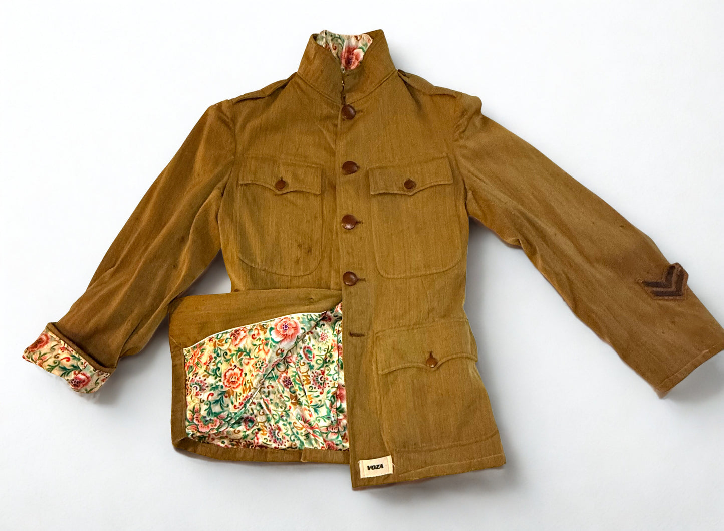1940s Reworked Army Wool Coat with Floral Satin Lining – Voza Reworked