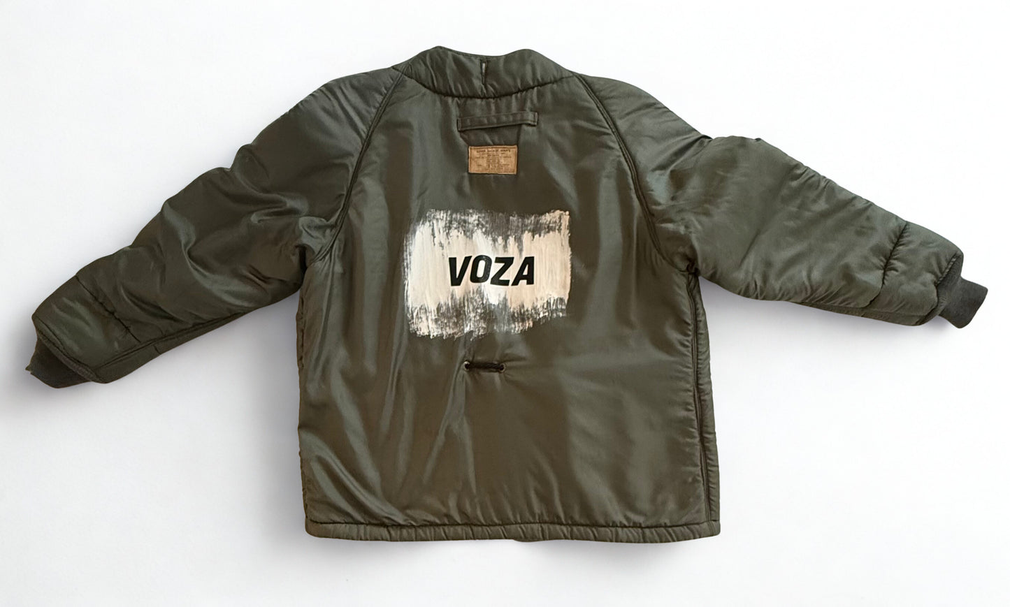 Voza Reworked Army Green Winter Jacket – Vintage Military Liner with Red Buttons & Satin Interior