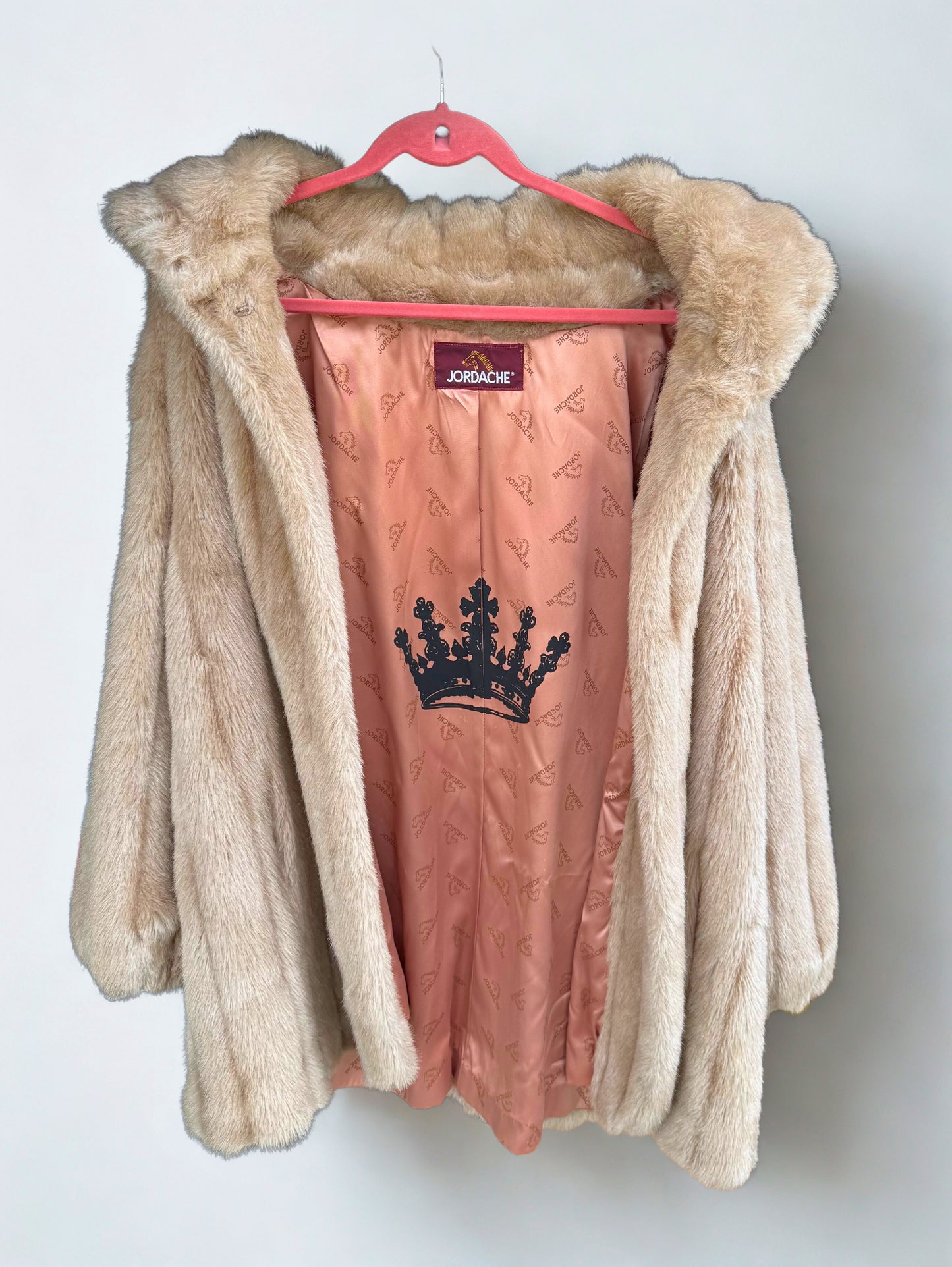 Vintage 1980s Jordache Faux Fur Coat – Champagne Beige | Voza Crown Collection (M/L)