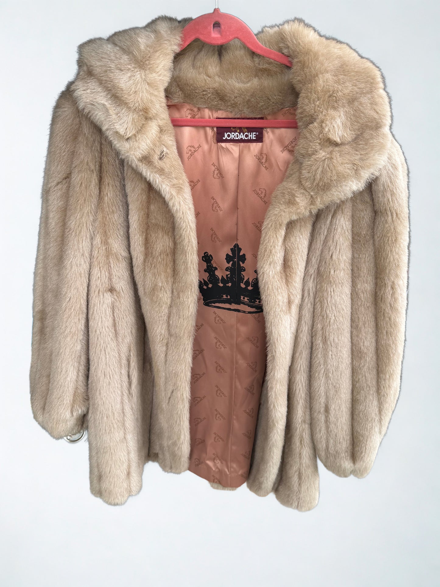Vintage 1980s Jordache Faux Fur Coat – Champagne Beige | Voza Crown Collection (M/L)
