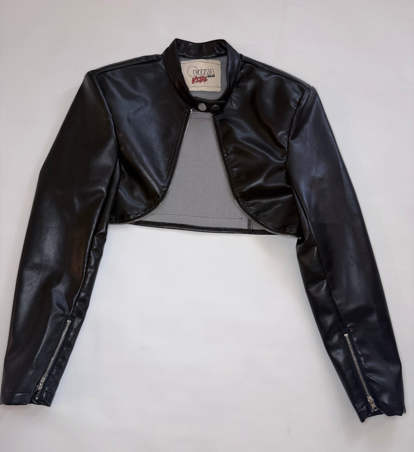 Voza Reworked Cropped Faux Leather Jacket – “The Crown Collection” (Small, Unisex)