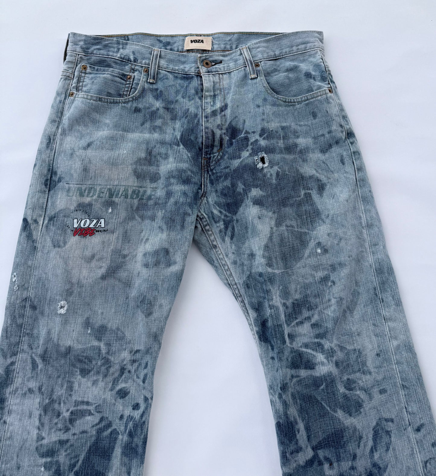 Voza Reworked “Undeniable” Bleached & Distressed Jeans – Size 36x30