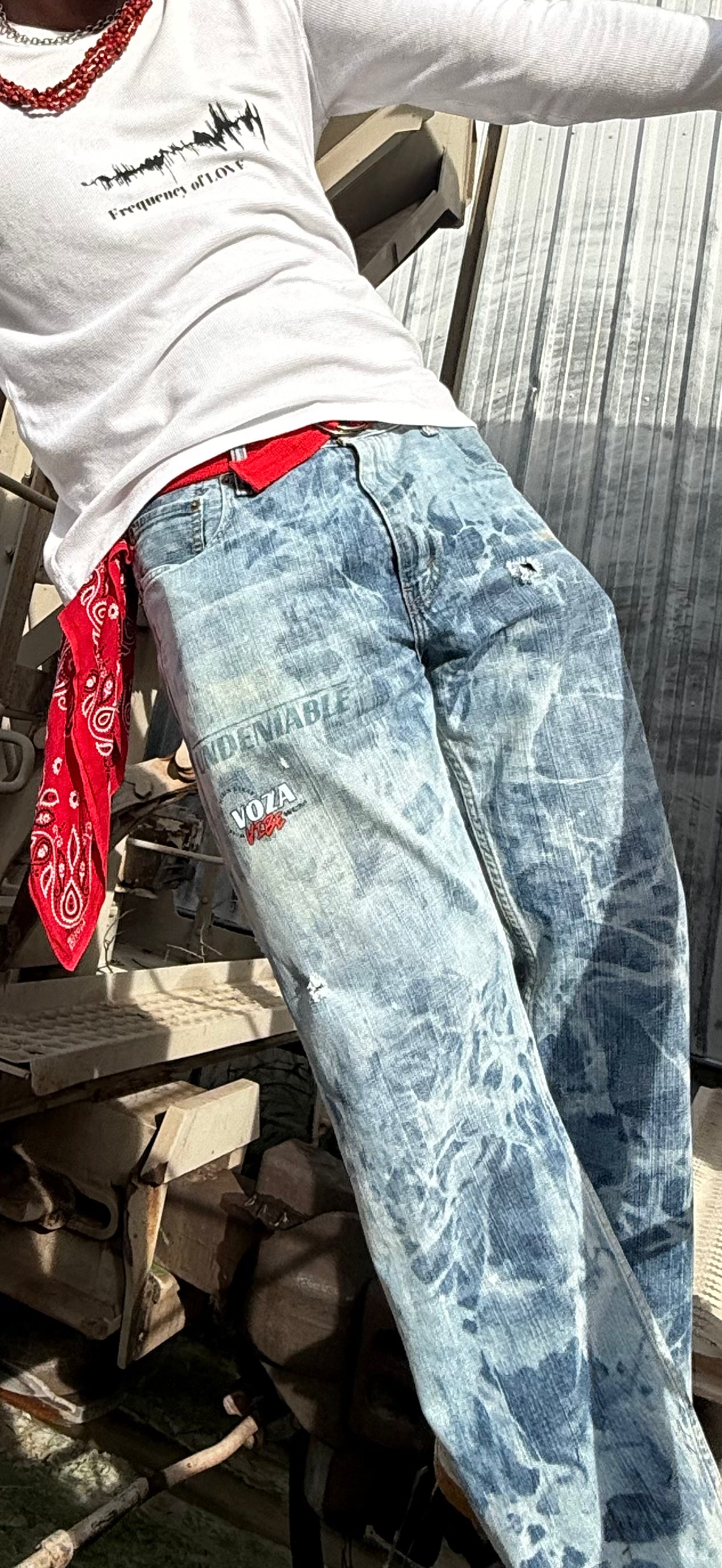 Voza Reworked “Undeniable” Bleached & Distressed Jeans – Size 36x30