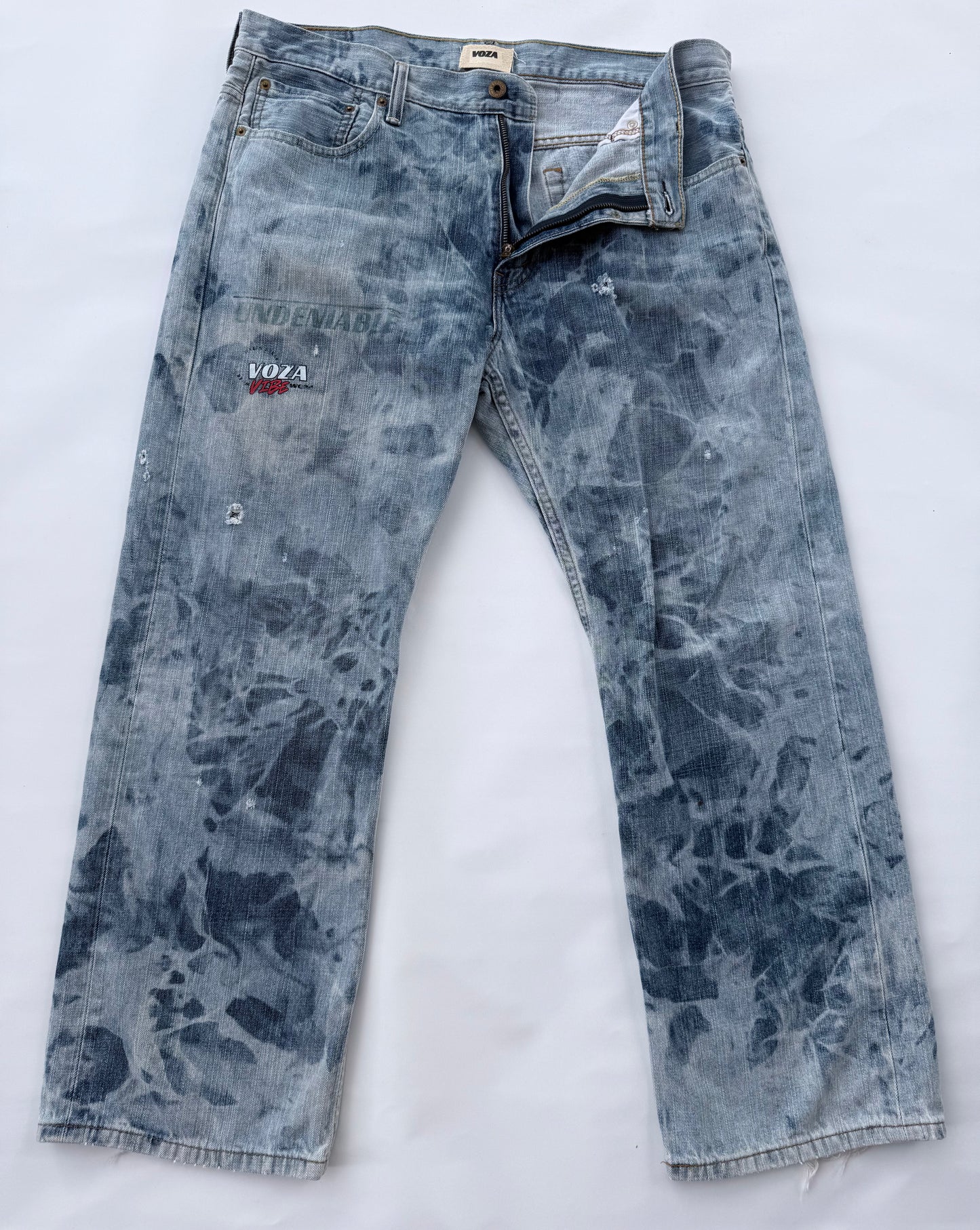 Voza Reworked “Undeniable” Bleached & Distressed Jeans – Size 36x30