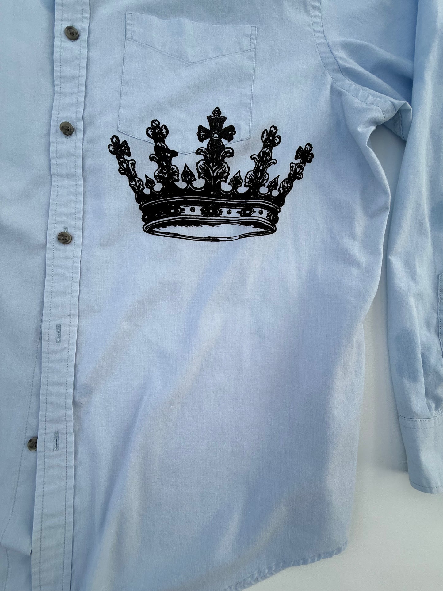 Light Blue Cotton Button-Down Shirt – Crown Collection (Size XL, Reworked)