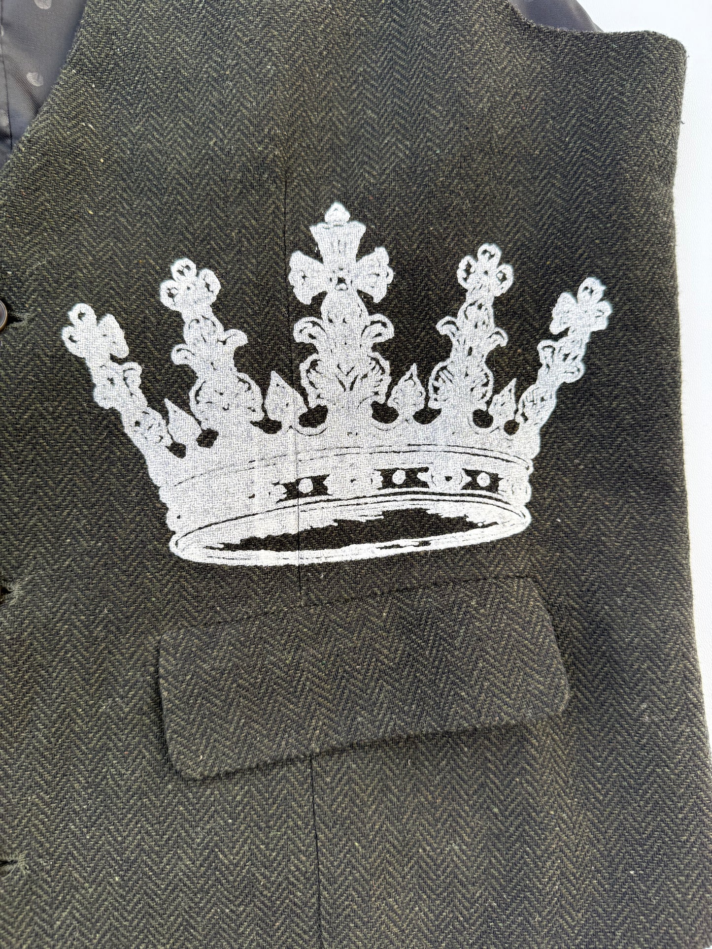 Wool Blend Crown Vest – Crown Collection (Size Large, Satin-Lined)