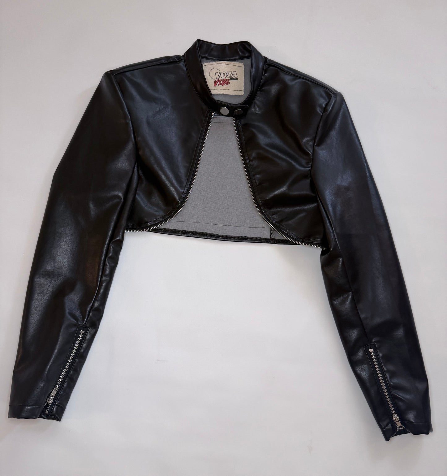 Voza Reworked Cropped Faux Leather Jacket – “The Crown Collection” (Small, Unisex)