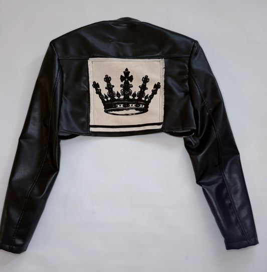 Voza Reworked Cropped Faux Leather Jacket – “The Crown Collection” (Small, Unisex)